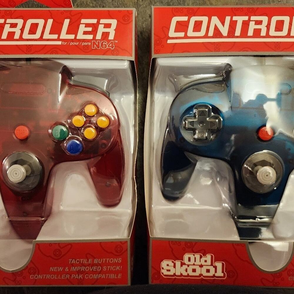 2 N64 Controllers - Watermelon Red & Ice Blue (NEW) - Nintendo - Funtastic Color